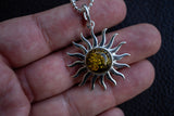 Baltic Sea Green Amber Sun Pendant (Large)