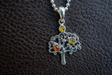 Tree of Life Pendant in 925 Silver with Natural Multicolored Amber