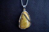 925 Silver Pendant with Natural Yellow Amber from the Baltic Sea