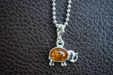 Elegant 925 Silver Elephant Pendant with Cognac Amber (small)