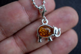 Elegant 925 Silver Elephant Pendant with Cognac Amber (small)