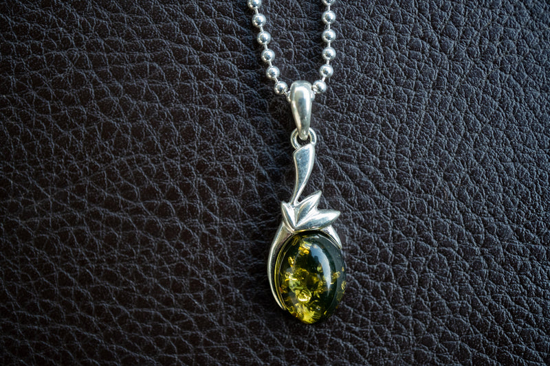 925 Silver Pendant with Green Baltic Amber