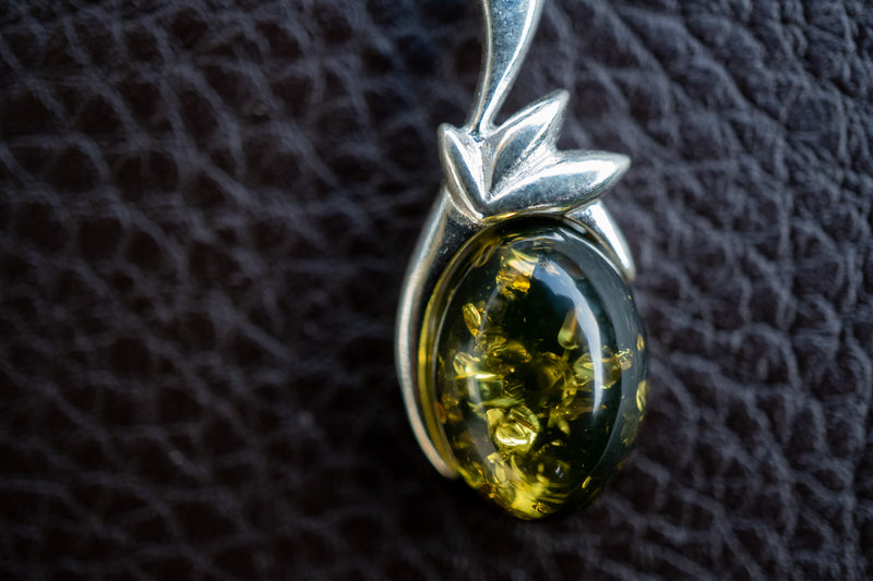 925 Silver Pendant with Green Baltic Amber