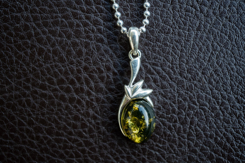 925 Silver Pendant with Green Baltic Amber