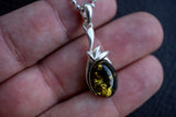 925 Silver Pendant with Green Baltic Amber