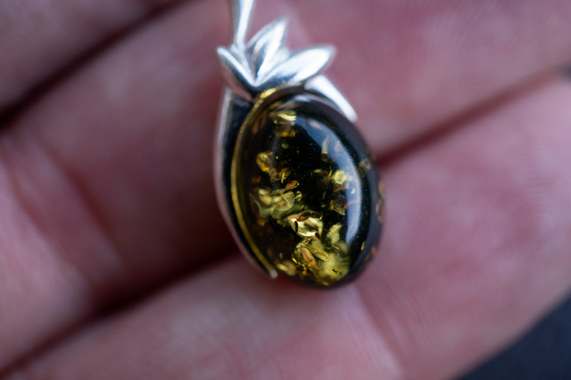 925 Silver Pendant with Green Baltic Amber