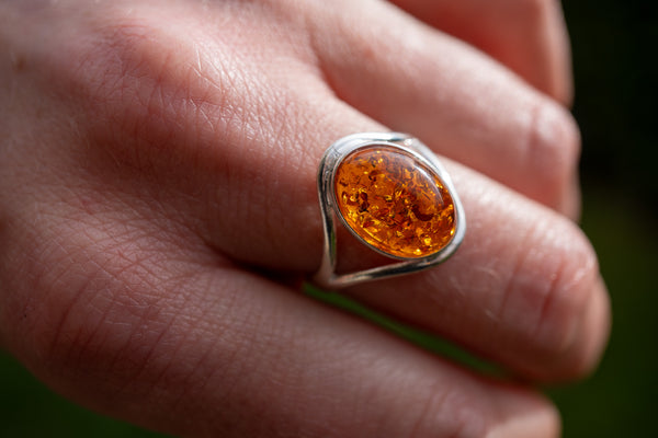 Bague Ovale Ambre Cognac