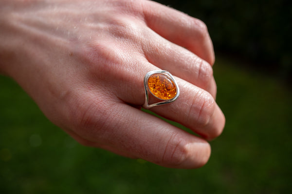 Bague Ovale Ambre Cognac