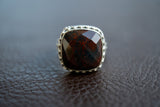 Silver ring with natural bloodstone (heliotrope) (Faceted)