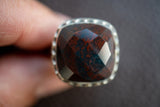 Silver ring with natural bloodstone (heliotrope) (Faceted)