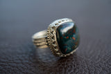 Silver ring with natural bloodstone (heliotrope)