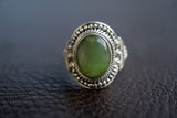 Ethnic ring in 925 silver with nephrite (jade)