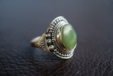 Ethnic ring in 925 silver with nephrite (jade)