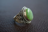 Ethnic ring in 925 silver with nephrite (jade)