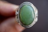 Ethnic ring in 925 silver with nephrite (jade)