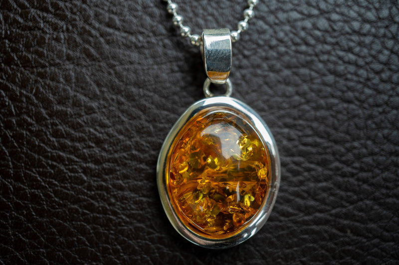 Pendentif en Argent 925 avec Ambre Cognac de la Mer Baltique