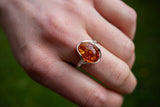 Bague ovale entrelacée avec ambre cognac