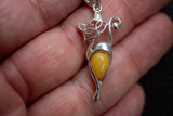 Pendentif Chat en Argent 925 avec Ambre Jaune de la Mer Baltique