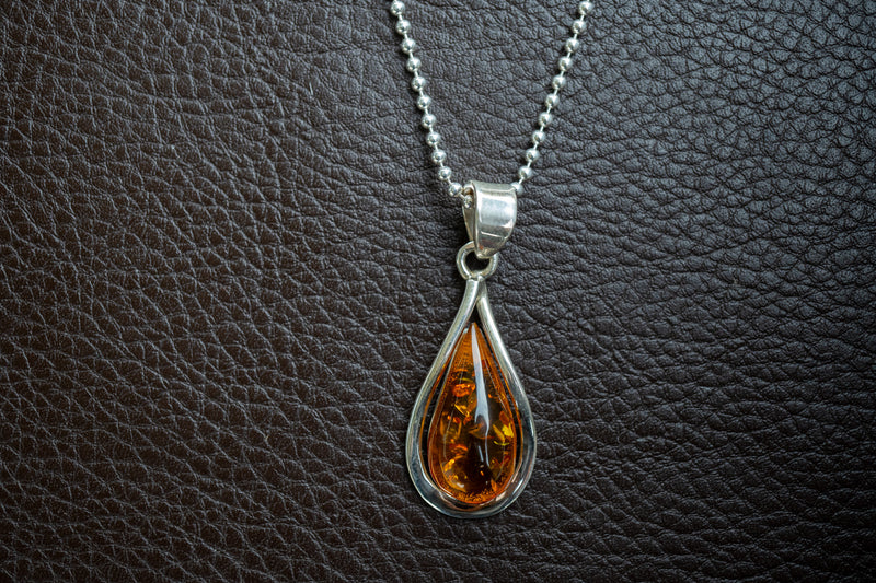 Pendentif en Argent 925 avec Ambre Cognac de la Mer Baltique