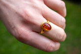 Bague ovale en argent 925 et vermeil ambre cognac