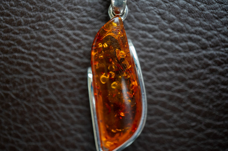 Pendentif en Argent 925 avec Ambre Cognac de la Mer Baltique