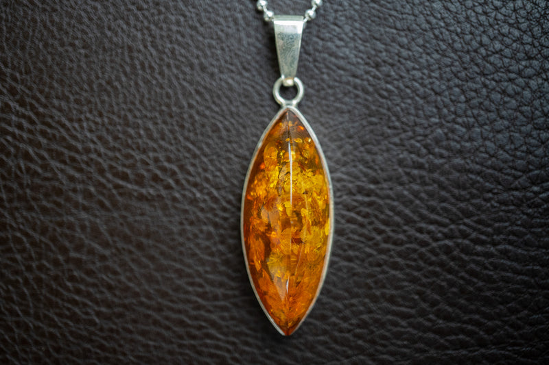 Pendentif en Argent 925 avec Ambre Cognac de la Mer Baltique