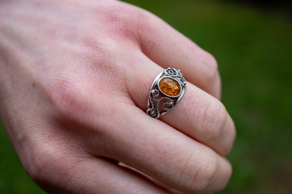 Bague filigrane d'ambre cognac