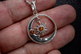 Pendentif soleil et lune en argent 925 avec ambres cognacs de la Mer Baltique