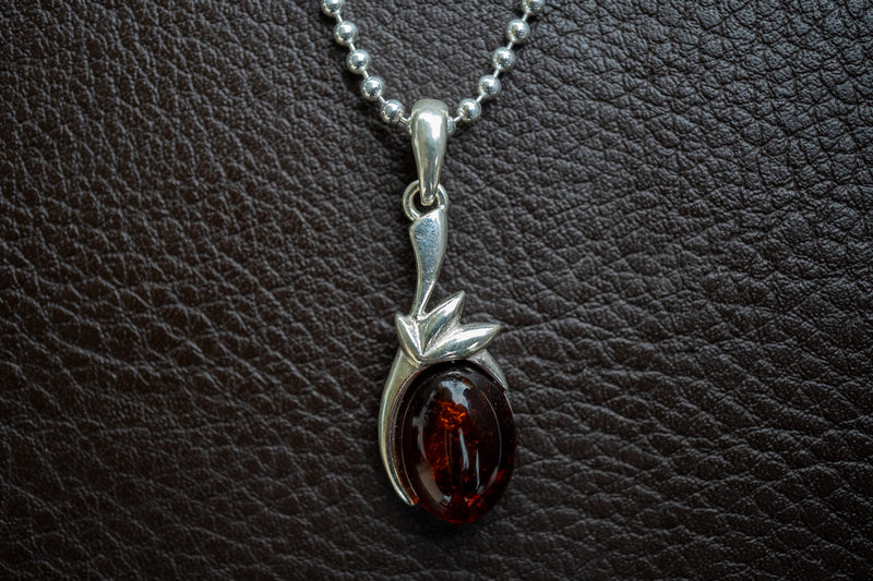 Pendentif en Argent 925 avec Ambre Cerise de la Mer Baltique