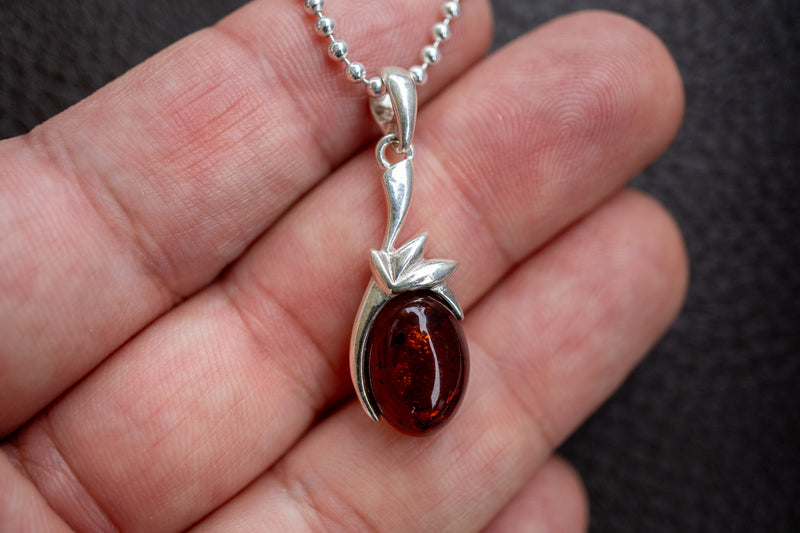 Pendentif en Argent 925 avec Ambre Cerise de la Mer Baltique