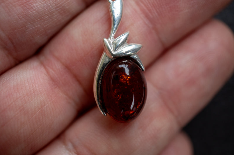 Pendentif en Argent 925 avec Ambre Cerise de la Mer Baltique