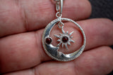 Pendentif soleil et lune en argent 925 avec ambres cerises de la Mer Baltique