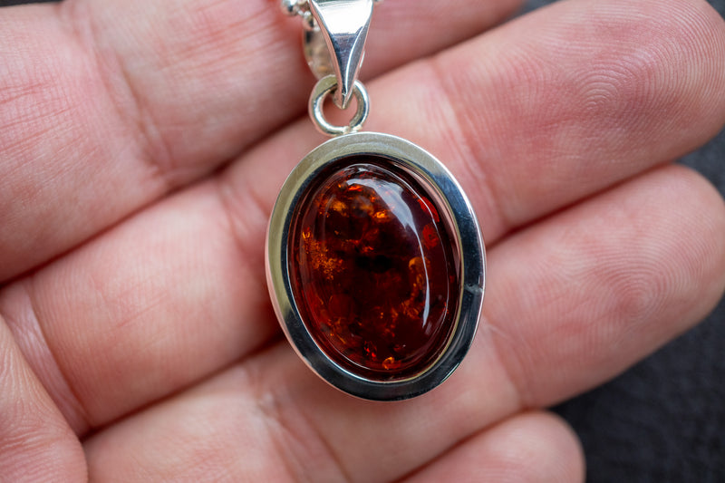 Pendentif en Argent 925 avec Ambre Cognac de la Mer Baltique