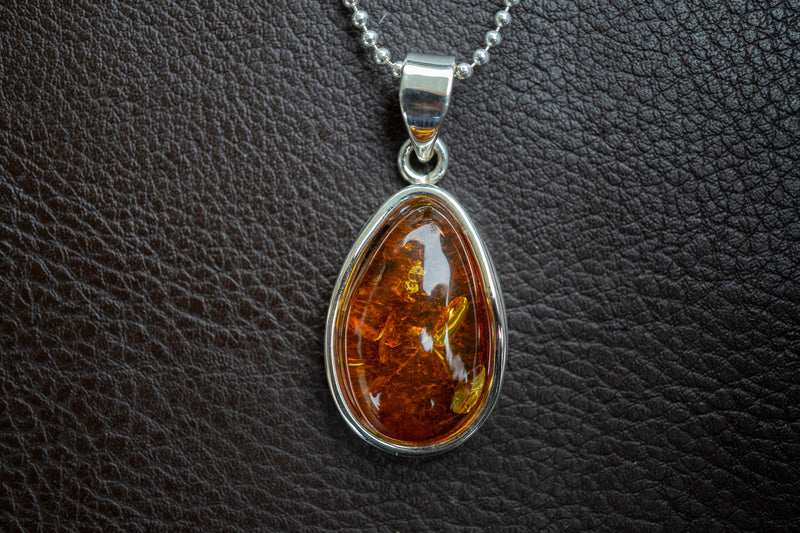 Pendentif en Argent 925 avec Ambre Cognac de la Mer Baltique