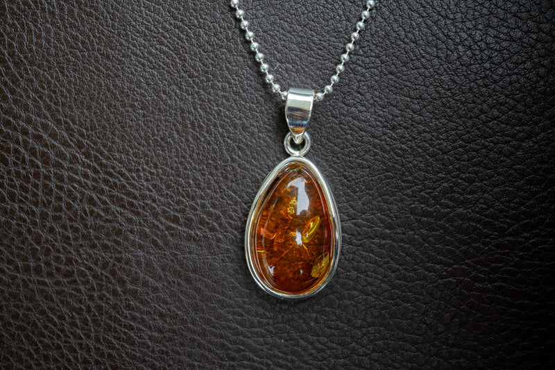 Pendentif en Argent 925 avec Ambre Cognac de la Mer Baltique