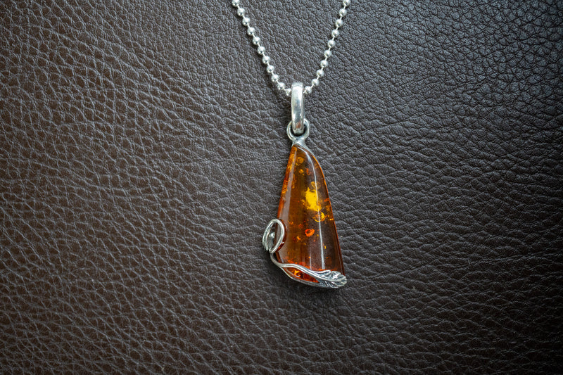 Pendentif en Argent 925 avec Ambre Cognac de la Mer Baltique