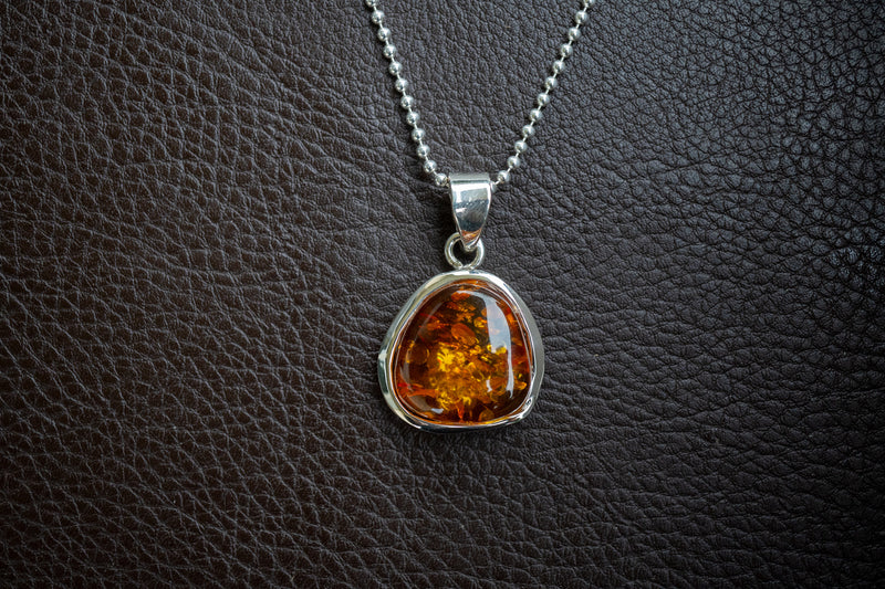 Pendentif en Argent 925 avec Ambre Cognac de la Mer Baltique