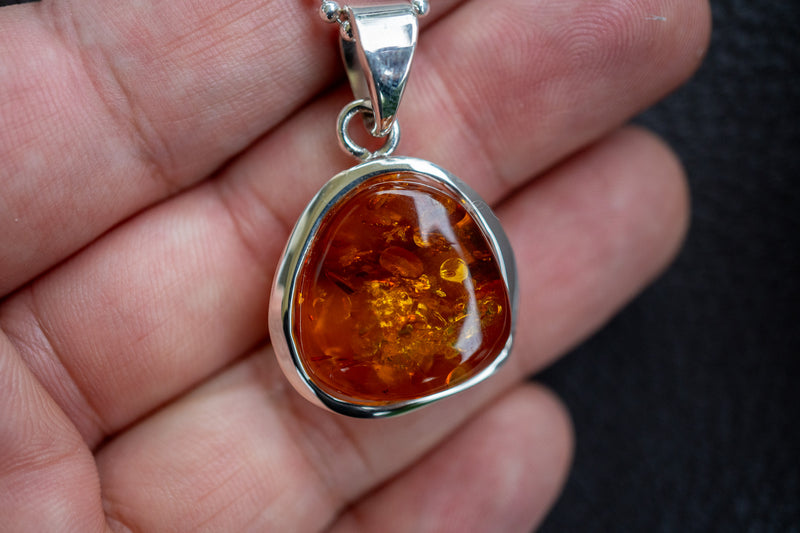 Pendentif en Argent 925 avec Ambre Cognac de la Mer Baltique