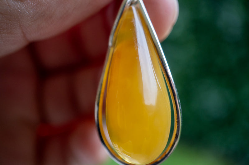 Pendentif en Argent 925 avec Ambre Jaune de la Mer Baltique