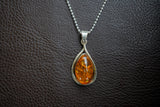 925 Silver Pendant with Baltic Sea Cognac Amber