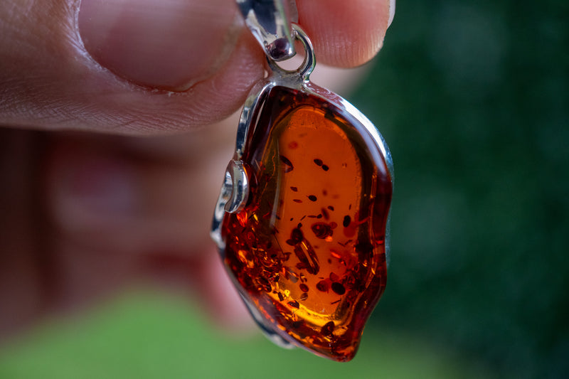 925 Silver Pendant with Baltic Sea Cognac Amber