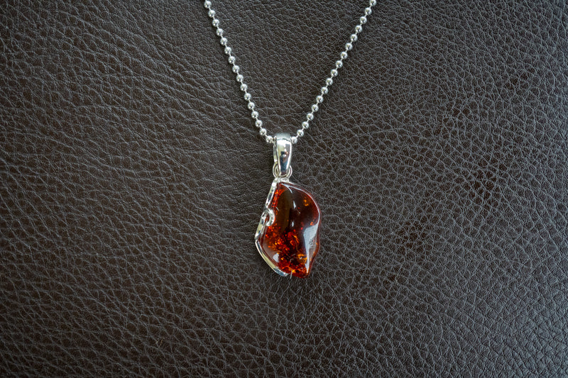 925 Silver Pendant with Baltic Sea Cognac Amber