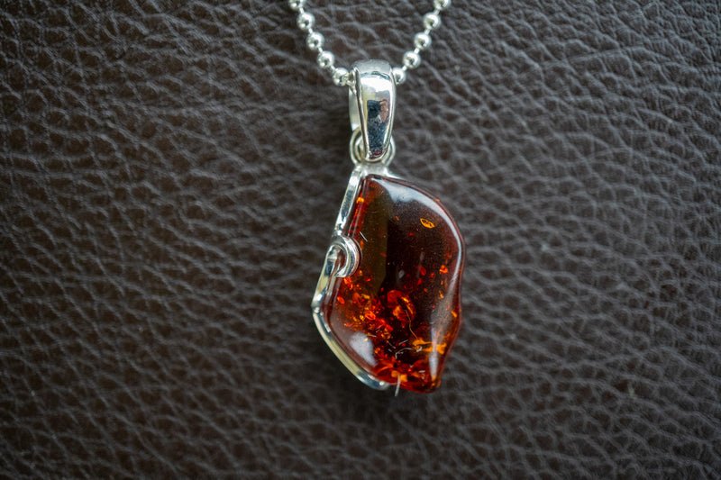 925 Silver Pendant with Baltic Sea Cognac Amber