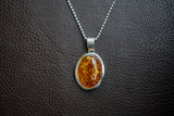 925 Silver Pendant with Baltic Sea Cognac Amber