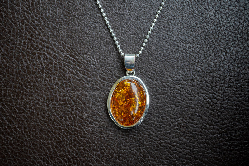 925 Silver Pendant with Baltic Sea Cognac Amber