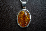 925 Silver Pendant with Baltic Sea Cognac Amber