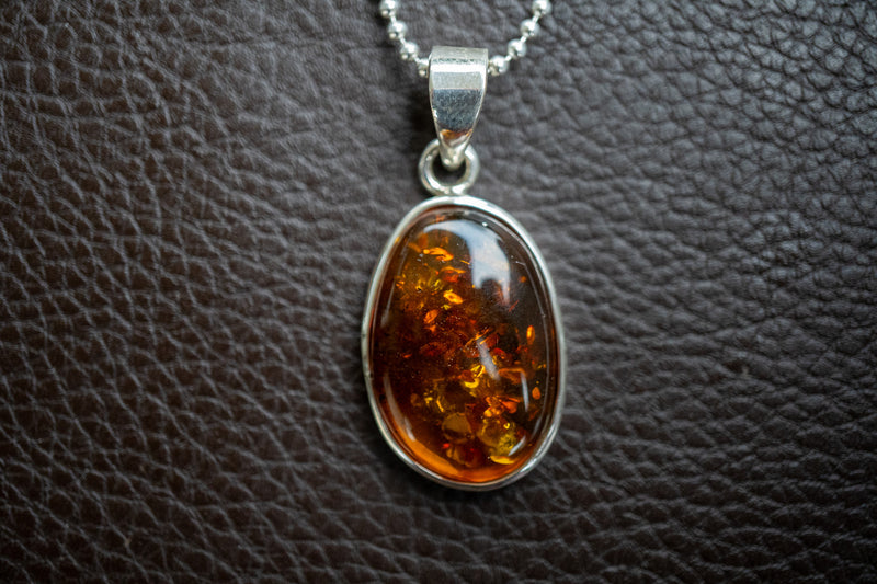 925 Silver Pendant with Baltic Sea Cognac Amber