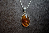 925 Silver Pendant with Baltic Sea Cognac Amber