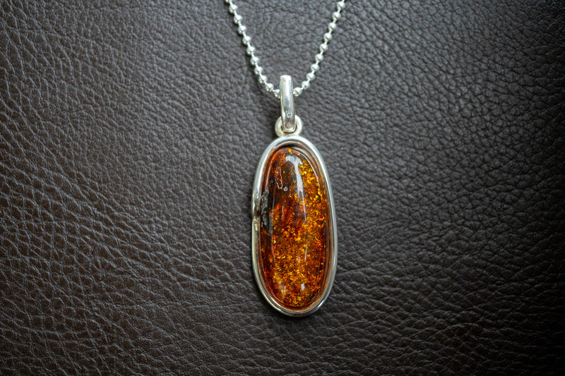 925 Silver Pendant with Baltic Sea Cognac Amber