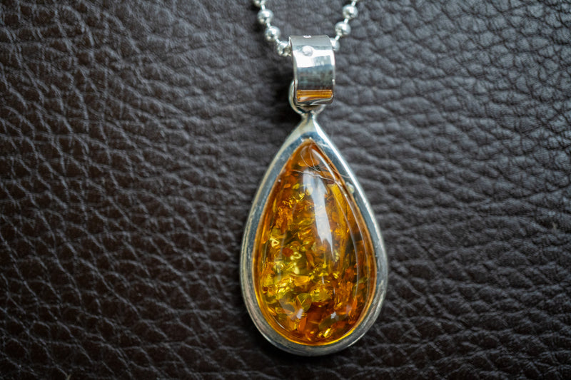 925 Silver Pendant with Baltic Sea Cognac Amber